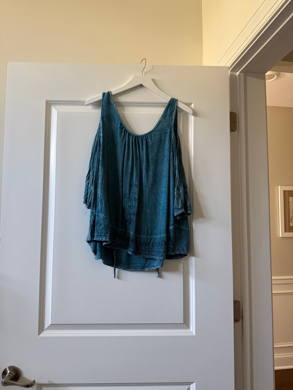 Teal Flowing Cold-Shoulder Tank Top